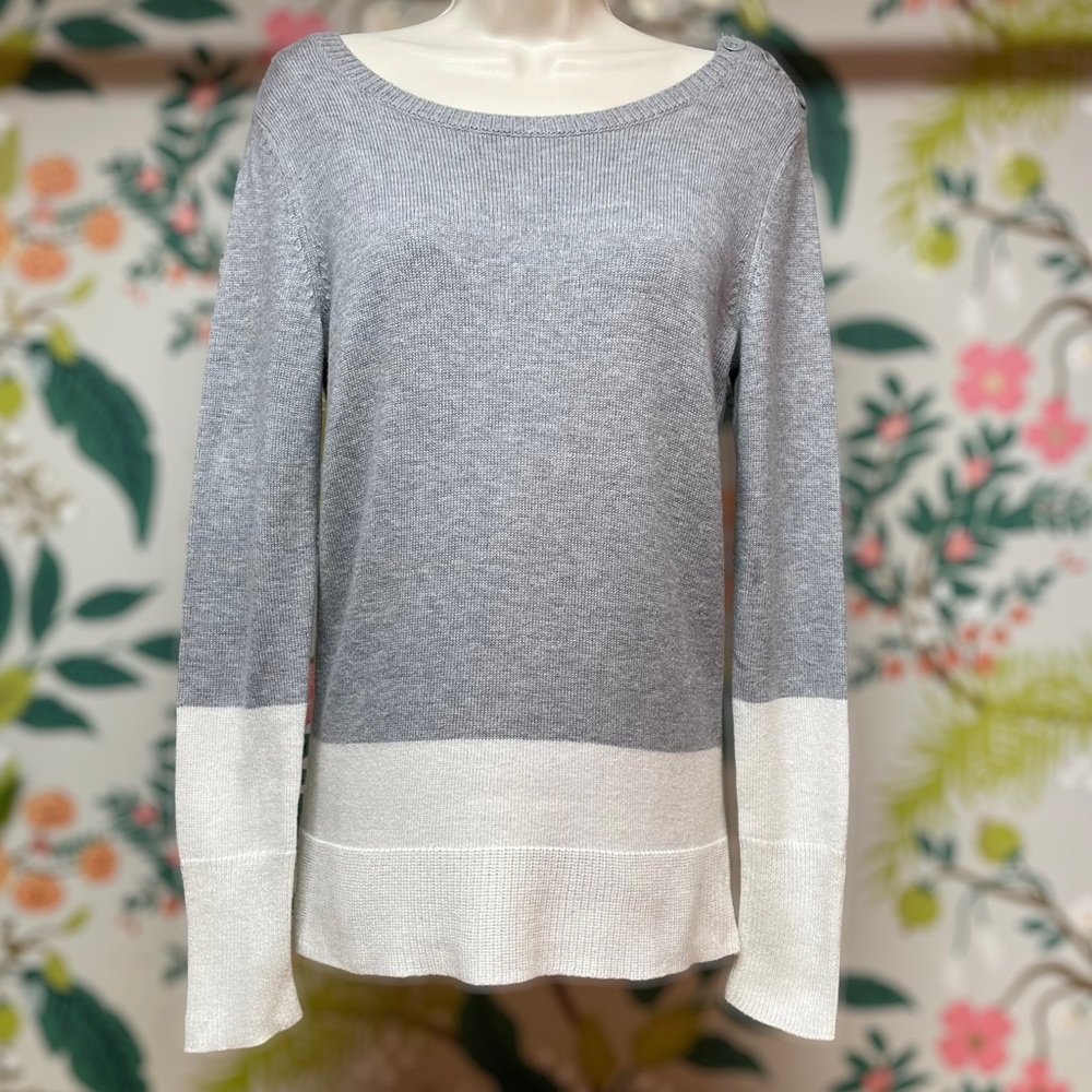 Gap Gray and White Color-block Sweater
